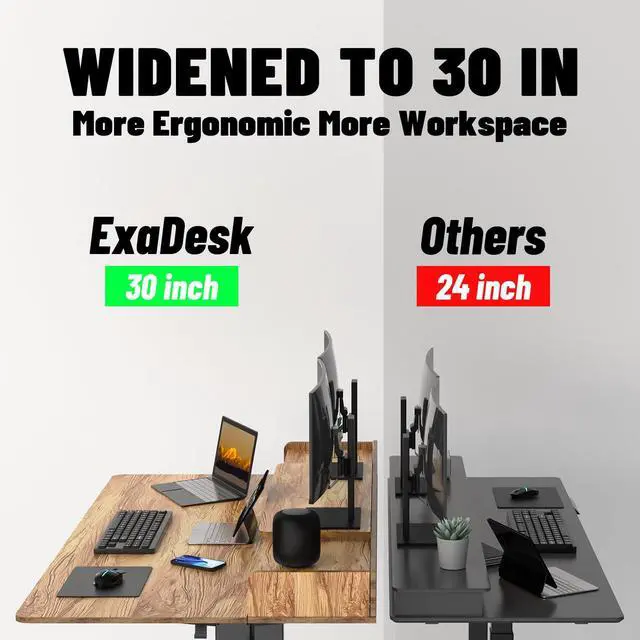 Alt view image 4 of 7 - 63 x 30 Inch Electric Standing Desk with 2 Drawers, Adjustable Height Widened Stand Up Desk with Storage, Sit to Stand Ergonomic Workstation for Home Office, Light Rustic