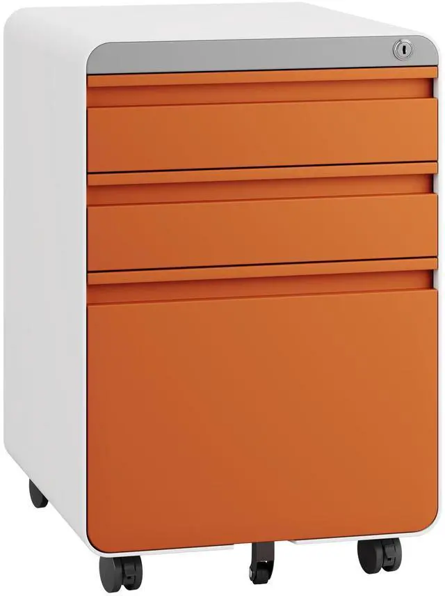 Main image of 3 Drawer Metal Rolling File Cabinet Under Desk Filing Cabinet Orange | 16"W x 18"D x 24"H, Lockable, 5 Wheels, Fully Assembled, Letter/Legal Size, Suitable for Home Office