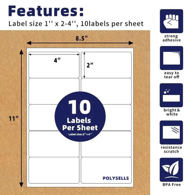 Alt view image 2 of 7 - Self Adhesive 2"x4" Address Shipping Labels, 10UP White Sticker FBA Labels, Inkjet/Laser Printer Compatible, 10 Labels/Sheet, 500 Sheets/5000 Labels