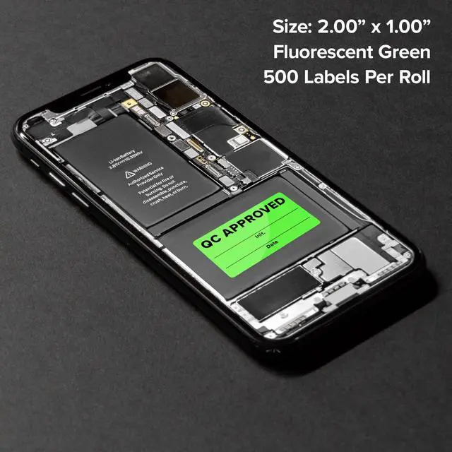 Alt view image 5 of 7 - QC Approved Quality Control Labels, 2" x 1", Bright Green, 500 Labels per Roll, Permanent Adhesive for Inspection & Inventory Use
