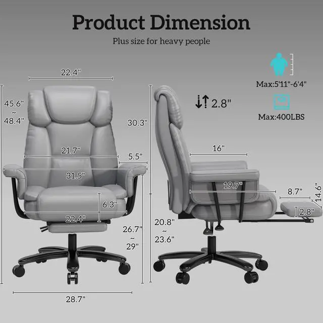 Alt view image 2 of 7 - Criss Cross Chair with Wheels, 160°Big and Tall Reclining Office Desk Chair with High Back, Wide Seat, Arms, Footrest, Grey