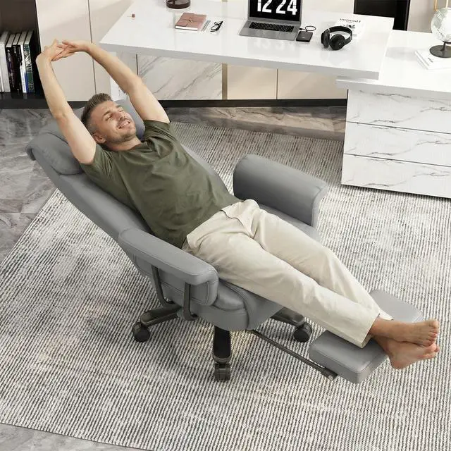 Alt view image 3 of 7 - Criss Cross Chair with Wheels, 160°Big and Tall Reclining Office Desk Chair with High Back, Wide Seat, Arms, Footrest, Grey