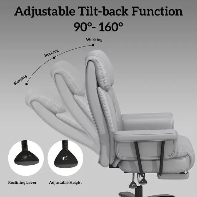 Alt view image 4 of 7 - Criss Cross Chair with Wheels, 160°Big and Tall Reclining Office Desk Chair with High Back, Wide Seat, Arms, Footrest, Grey