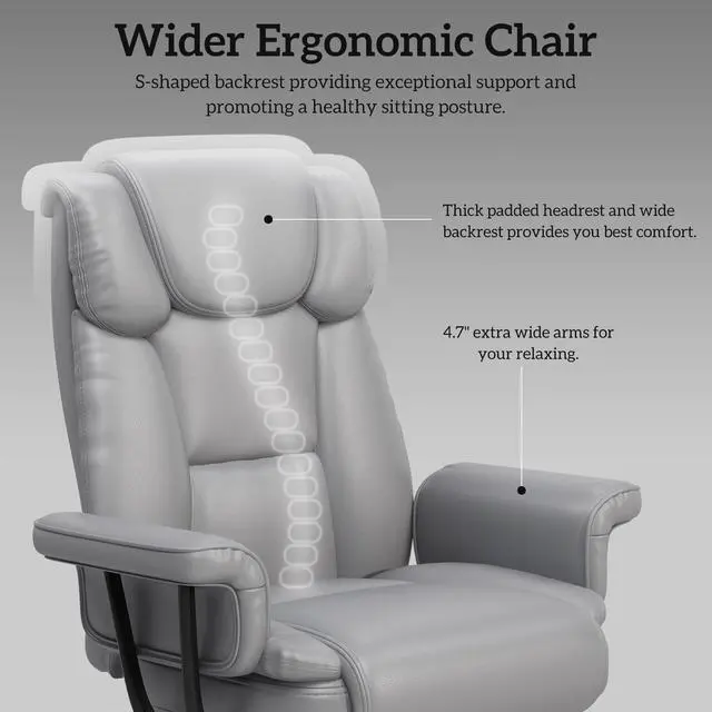 Alt view image 5 of 7 - Criss Cross Chair with Wheels, 160°Big and Tall Reclining Office Desk Chair with High Back, Wide Seat, Arms, Footrest, Grey