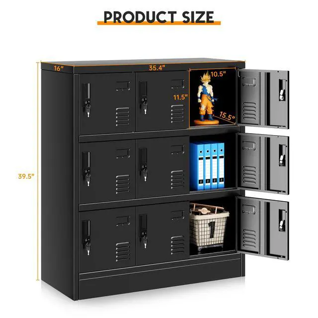 Alt view image 3 of 7 - 9 Door Storage Locker for Employee, Metal Locker for Office, Gym, Shool, Lockable Steel Locker with Lock and Card Slot for Home, Garage, Black