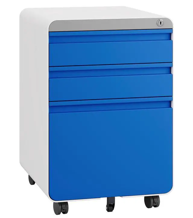 Main image of 3 Drawer Metal Rolling File Cabinet Under Desk Filing Cabinet Blue | 16"W x 18"D x 24"H, Lockable, 5 Wheels, Fully Assembled, Letter/Legal Size, Suitable for Home Office