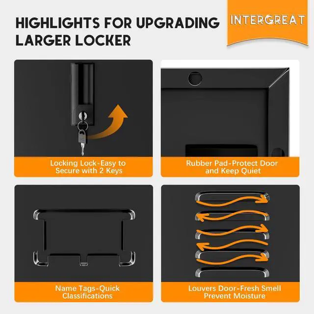 Alt view image 5 of 7 - 9 Door Storage Locker for Employee, Metal Locker for Office, Gym, Shool, Lockable Steel Locker with Lock and Card Slot for Home, Garage, Black