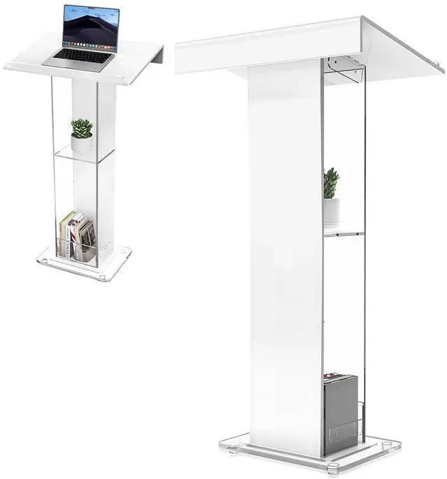 Main image of 45.3 Acrylic Podium Lectern, Pulpit for Churches with Double Shelves, Modern Plexiglass Pulpits Lectern, Stand Up Pulpits for Classroom, Conference, Wedding