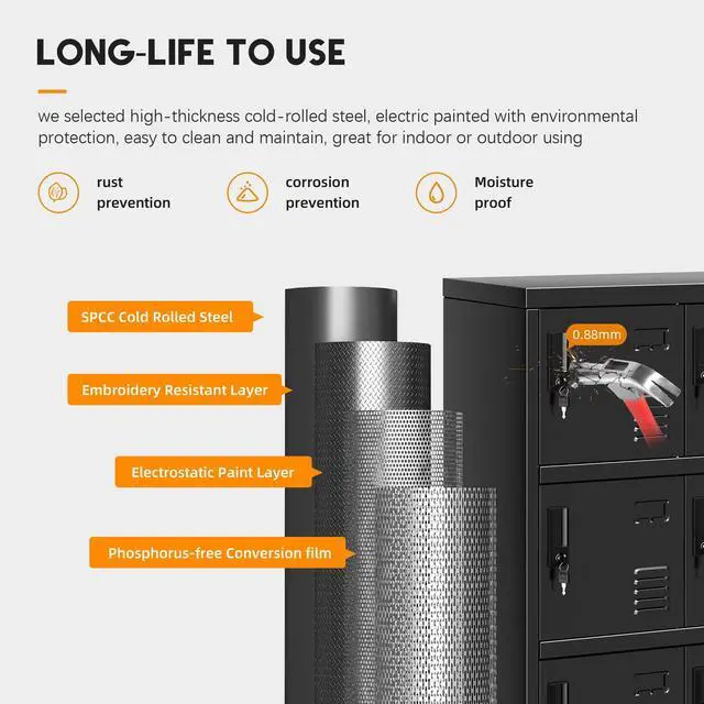 Alt view image 7 of 7 - 9 Door Storage Locker for Employee, Metal Locker for Office, Gym, Shool, Lockable Steel Locker with Lock and Card Slot for Home, Garage, Black
