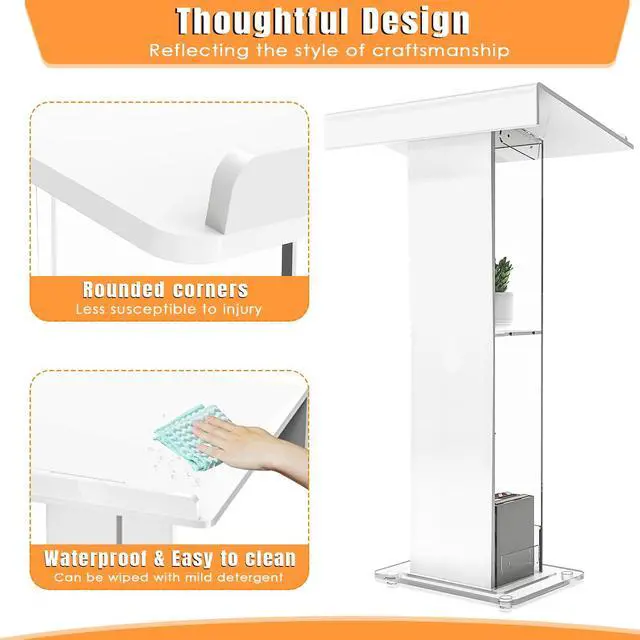 Alt view image 5 of 7 - 45.3 Acrylic Podium Lectern, Pulpit for Churches with Double Shelves, Modern Plexiglass Pulpits Lectern, Stand Up Pulpits for Classroom, Conference, Wedding