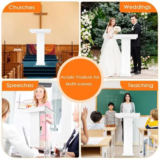 Alt view image 7 of 7 - 45.3 Acrylic Podium Lectern, Pulpit for Churches with Double Shelves, Modern Plexiglass Pulpits Lectern, Stand Up Pulpits for Classroom, Conference, Wedding