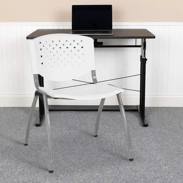 Alt view image 2 of 7 - Home and Office White Plastic Stack Chair with Perforated | Powder Coated, 880 LBS. Weight Capacity