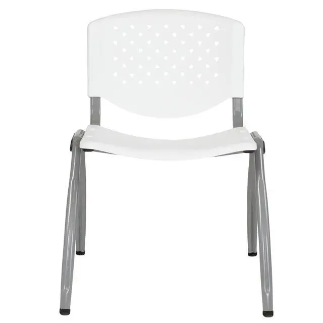 Alt view image 6 of 7 - Home and Office White Plastic Stack Chair with Perforated | Powder Coated, 880 LBS. Weight Capacity