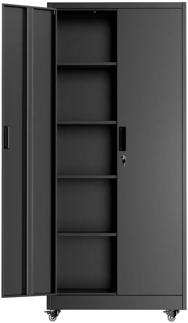 Main image of 73" H Metal Storage Cabinet with Wheels, Locking Doors and Adjustable Shelves, Black Rolling Steel Tool Cabinet for Home Office, Garage, Warehouse
