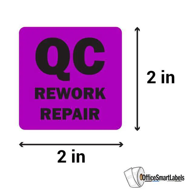 Alt view image 2 of 5 - QC Rework Repair Label Stickers, 2 x 2 Inch, 1200 Labels | 4 Packs, Fluorescent Purple, Square, Quality Control Production Line, Warehouse Inventory Management, Inspection Sticker