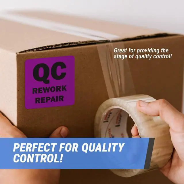 Alt view image 3 of 5 - QC Rework Repair Label Stickers, 2 x 2 Inch, 1200 Labels | 4 Packs, Fluorescent Purple, Square, Quality Control Production Line, Warehouse Inventory Management, Inspection Sticker