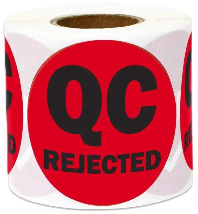 Main image of QC Rejected Label Stickers, Red, 2 Inch Round Circle Dot | Vibrant Color Coding, Inventory Quality Control, Production Line Warehouse Management, Inspection Stickers, 1200 count