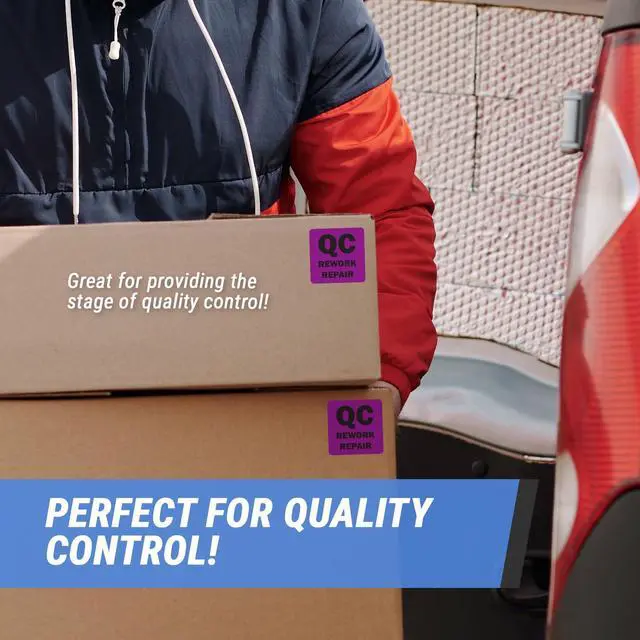 Alt view image 4 of 5 - QC Rework Repair Label Stickers, 2 x 2 Inch, 1200 Labels | 4 Packs, Fluorescent Purple, Square, Quality Control Production Line, Warehouse Inventory Management, Inspection Sticker