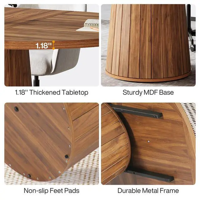 Alt view image 6 of 7 - 55.11" Oval Conference Table for 4-6 (Brown) | Rustic Meeting Table, Seminar Boardroom Furniture with Wood Base for Office Conference Room