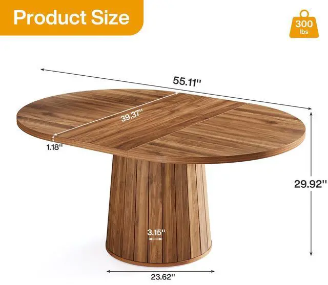 Alt view image 2 of 7 - 55.11" Oval Conference Table for 4-6 (Brown) | Rustic Meeting Table, Seminar Boardroom Furniture with Wood Base for Office Conference Room