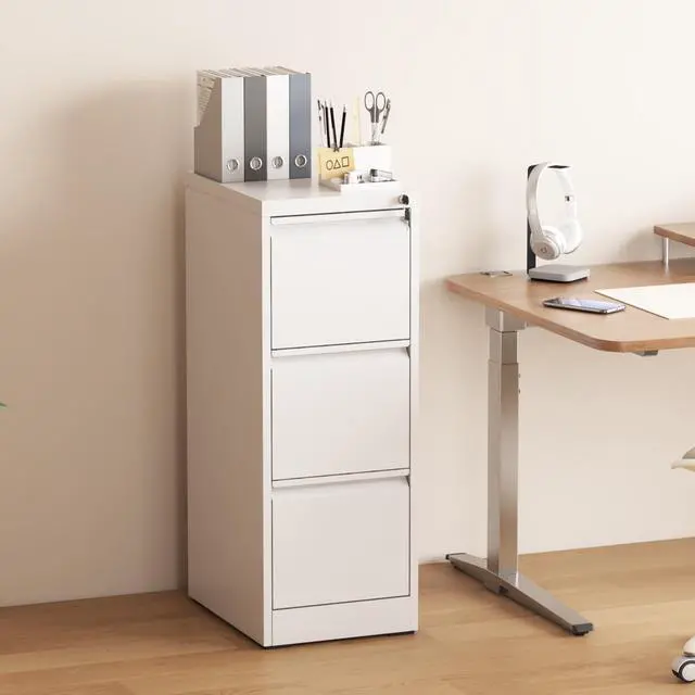 Main image of 3 Drawer File Cabinet with Lock, Vertical Filing Cabinets for Home Office, Metal Storage Cabinets, Heavy Duty File Cabinet for Letter/Legal/A4/F4 Size Amsseble Required, White