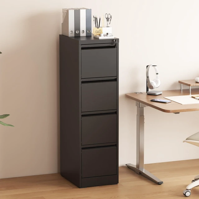Main image of 4 Drawer File Cabinet with Lock, Vertical Filing Cabinets for Home Office, Metal Storage Cabinets, Heavy Duty File Cabinet for Letter/Legal/A4/F4 Size Amsseble Required, Black