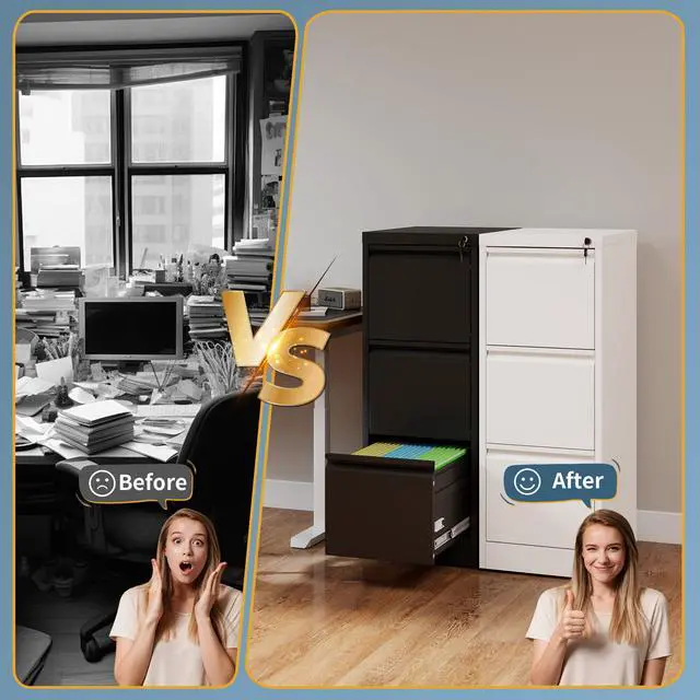 Alt view image 7 of 7 - 3 Drawer File Cabinet with Lock, Vertical Filing Cabinets for Home Office, Metal Storage Cabinets, Heavy Duty File Cabinet for Letter/Legal/A4/F4 Size Amsseble Required, Black