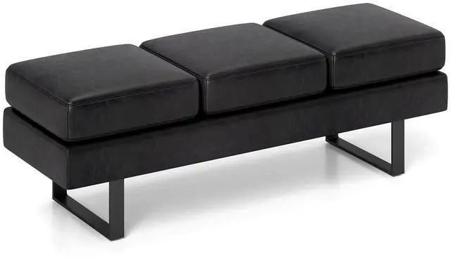 Main image of Waiting Room Bench, Faux Leather Office Guest Chair with 3 Seats, 660 Lbs Capacity, Metal Frame, Reception Chair, Upholstered Bench for Lobby, Conference Room, Entryway, Dining Room (Black)