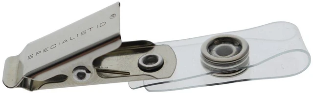 Alt view image 3 of 7 - Bulk 100 Pack - Premium Clothing Friendly ID Badge Clips - Metal Alligator Swivel Card Clip & Clear Plastic PVC Vinyl Strap with Button Snap Great for Name Tags & Access Badges by