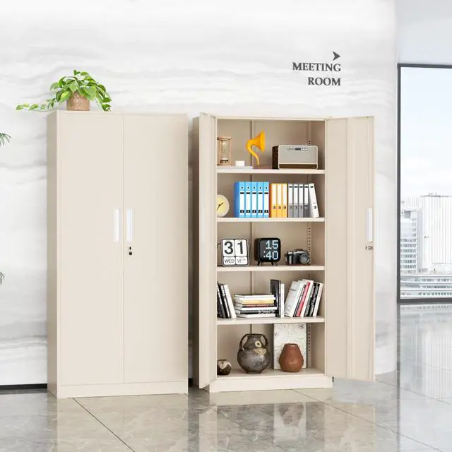 Alt view image 2 of 7 - 72" Metal Office Storage Locking Cabinet, Lockable Garage Storage Cabinets, High Office Cabinet with Adjustable Shelves for Garage(Warm Grey)