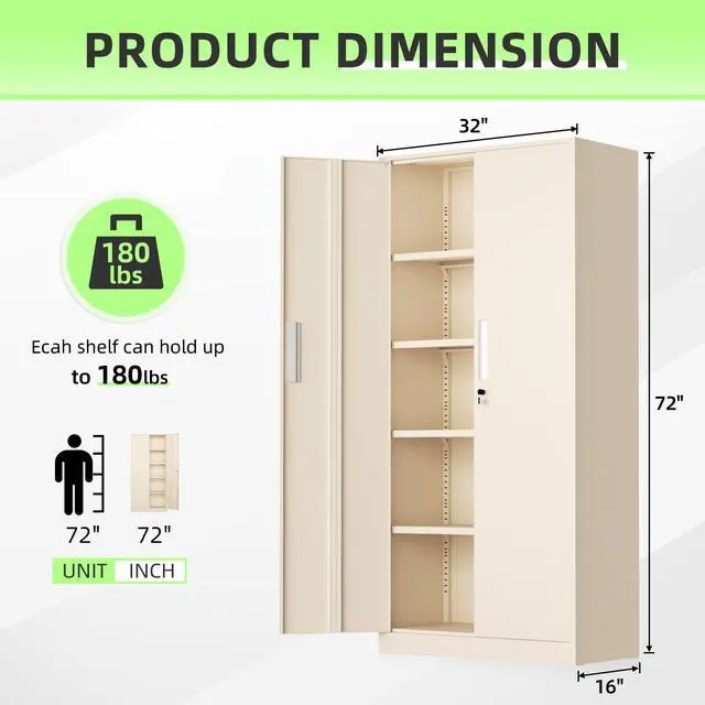 Alt view image 3 of 7 - 72" Metal Office Storage Locking Cabinet, Lockable Garage Storage Cabinets, High Office Cabinet with Adjustable Shelves for Garage(Warm Grey)