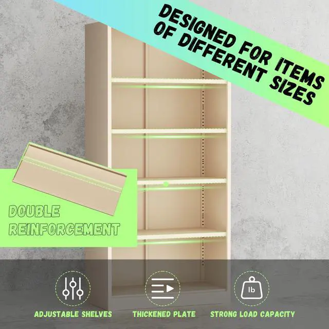 Alt view image 5 of 7 - 72" Metal Office Storage Locking Cabinet, Lockable Garage Storage Cabinets, High Office Cabinet with Adjustable Shelves for Garage(Warm Grey)