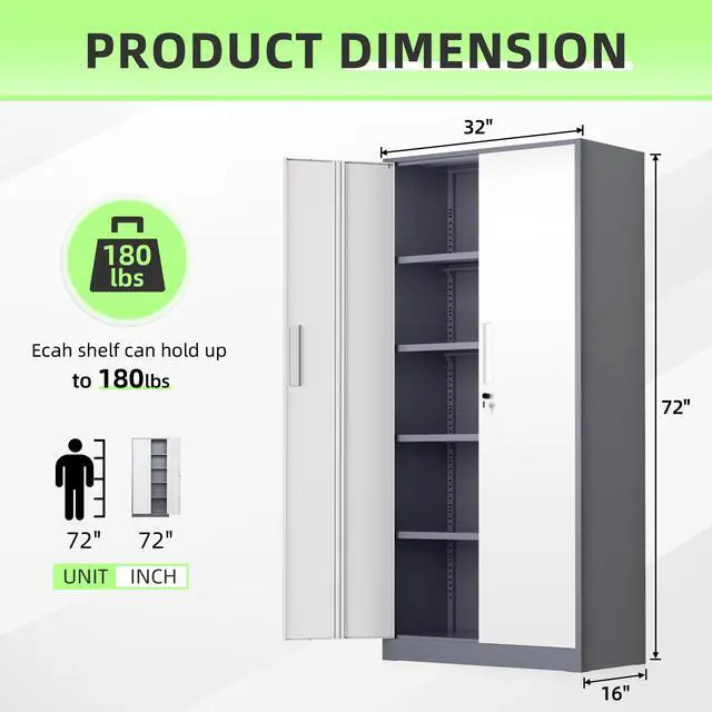Alt view image 3 of 7 - 72" Metal Office Storage Locking Cabinet, Lockable Garage Storage Cabinets, High Office Cabinet with Adjustable Shelves for Garage(Grey White)