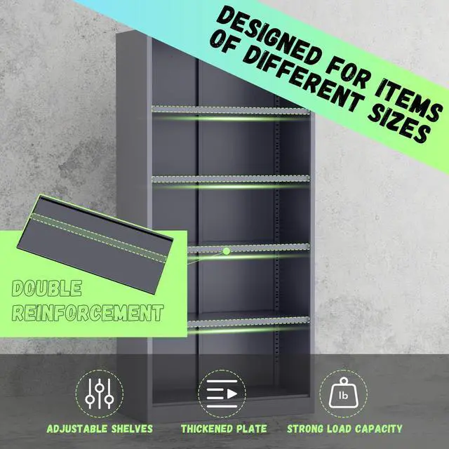 Alt view image 5 of 7 - 72" Metal Office Storage Locking Cabinet, Lockable Garage Storage Cabinets, High Office Cabinet with Adjustable Shelves for Garage(Grey White)