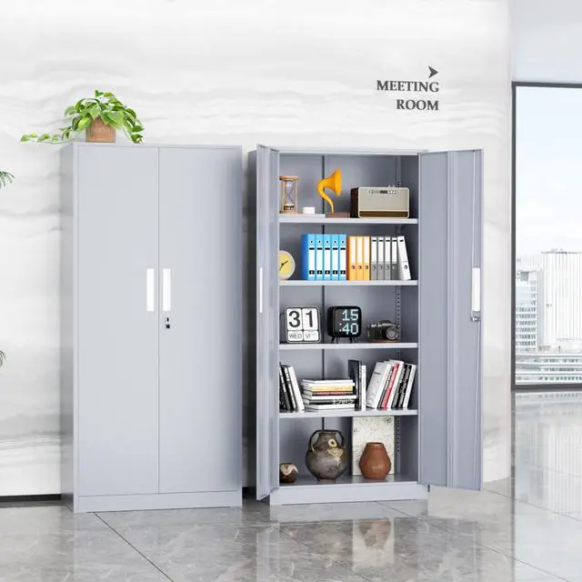 Alt view image 2 of 7 - 72" Metal Office Storage Locking Cabinet, Lockable Garage Storage Cabinets, High Office Storage Cabinet with Adjustable Shelves for Garage(Cement Grey)