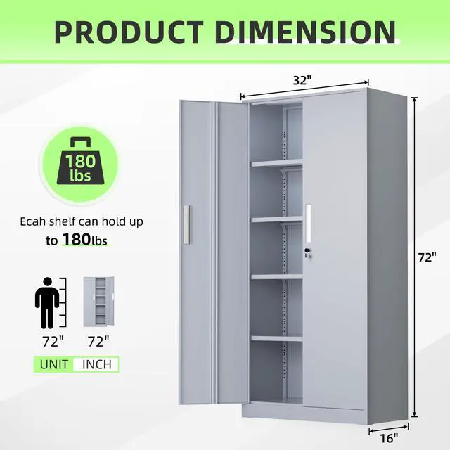 Alt view image 3 of 7 - 72" Metal Office Storage Locking Cabinet, Lockable Garage Storage Cabinets, High Office Storage Cabinet with Adjustable Shelves for Garage(Cement Grey)