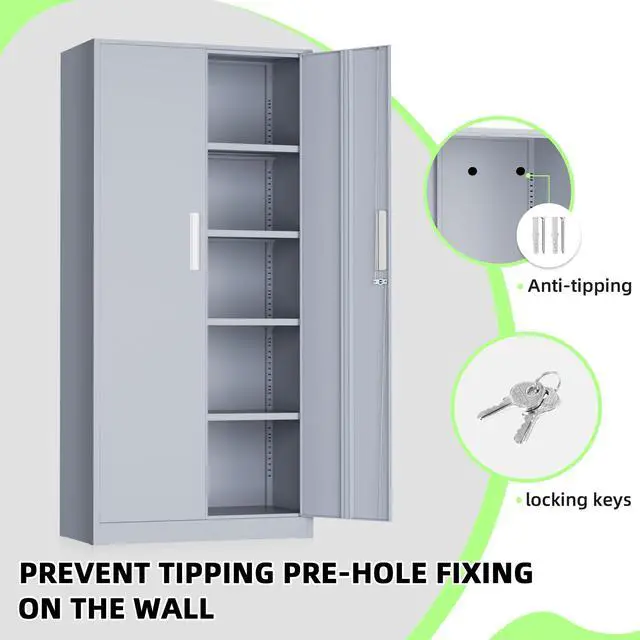 Alt view image 4 of 7 - 72" Metal Office Storage Locking Cabinet, Lockable Garage Storage Cabinets, High Office Storage Cabinet with Adjustable Shelves for Garage(Cement Grey)