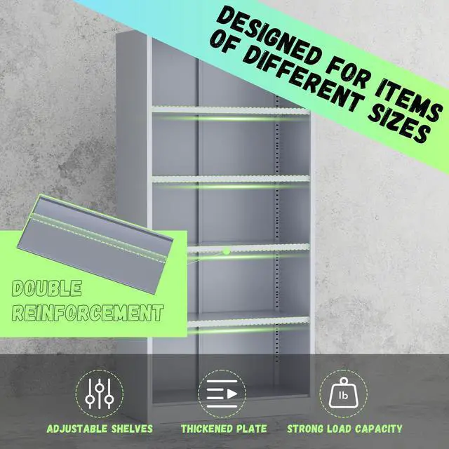Alt view image 5 of 7 - 72" Metal Office Storage Locking Cabinet, Lockable Garage Storage Cabinets, High Office Storage Cabinet with Adjustable Shelves for Garage(Cement Grey)