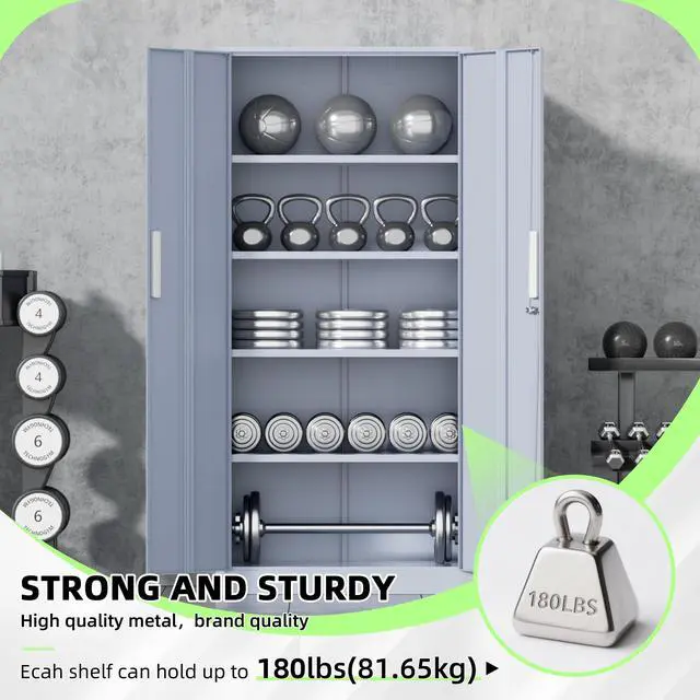 Alt view image 7 of 7 - 72" Metal Office Storage Locking Cabinet, Lockable Garage Storage Cabinets, High Office Storage Cabinet with Adjustable Shelves for Garage(Cement Grey)