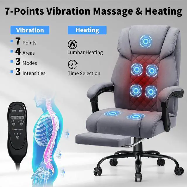 Alt view image 3 of 7 - Heated Office Chair Massage Office Chair with Heat 400lbs Executive Reclining Home Desk Chair with Footrest,Linkage Armrests for Heavy People(Grey)