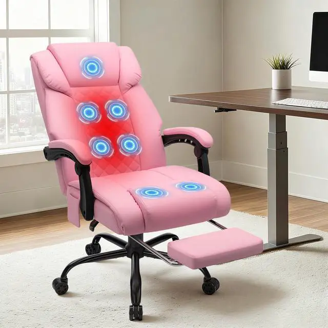 Main image of Heated Office Chair Massage Office Chair with Heat 400lbs Executive Reclining Home Desk Chair with Footrest,Linkage Armrests for Heavy People(Pink)
