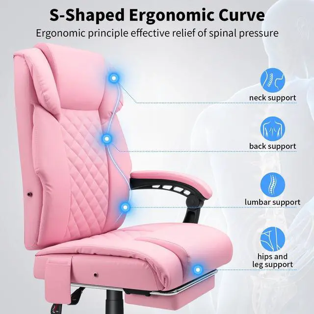 Alt view image 4 of 7 - Heated Office Chair Massage Office Chair with Heat 400lbs Executive Reclining Home Desk Chair with Footrest,Linkage Armrests for Heavy People(Pink)