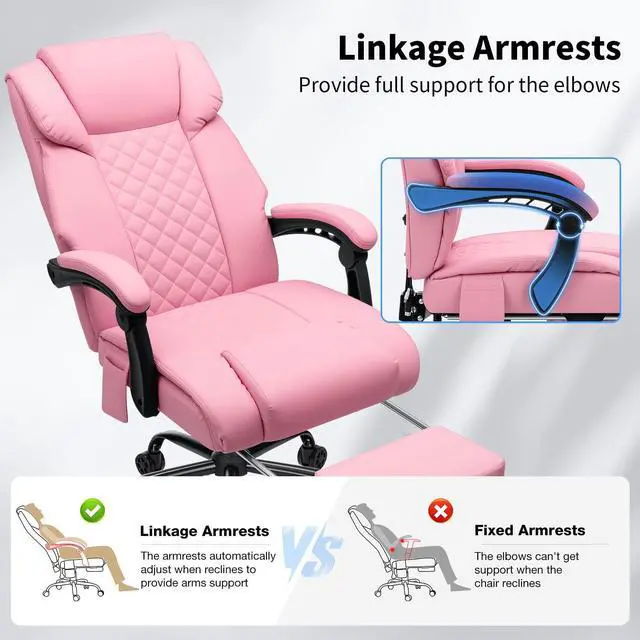 Alt view image 7 of 7 - 400lbs Massage Office Chair with Foot Rest 6 Points Vibration,Pink | Ergonomic Executive Office Chair Reclining High Back Computer Desk Chairs