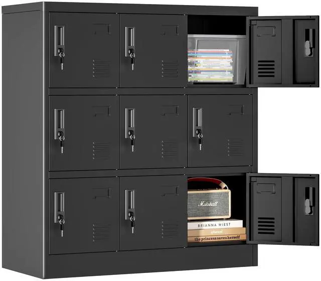 Main image of 9 Doors Metal Lockers for Employees, Steel Storage Locker with Lock and Card Slot, Employee Lockers for Home, Office, School, Gym, Require Assembly(Black)