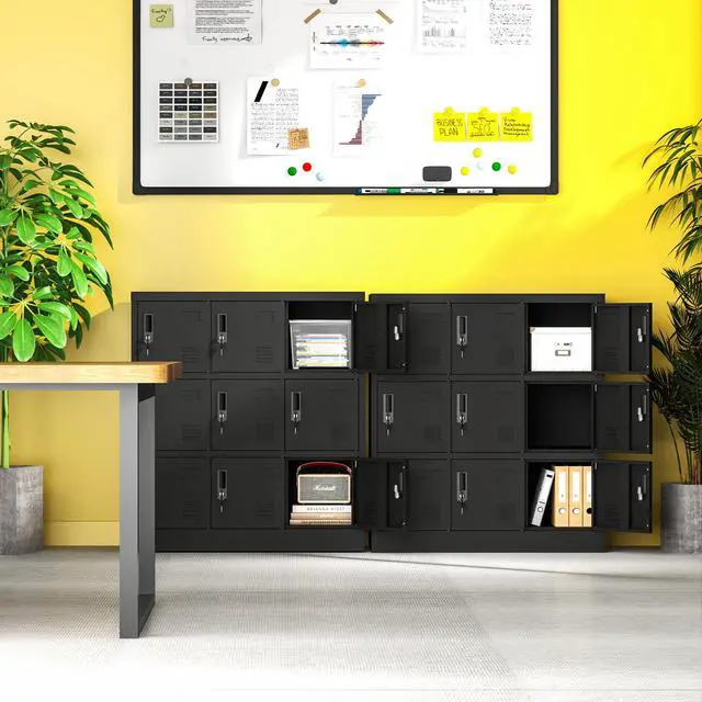 Alt view image 2 of 6 - 9 Doors Metal Lockers for Employees, Steel Storage Locker with Lock and Card Slot, Employee Lockers for Home, Office, School, Gym, Require Assembly(Black)