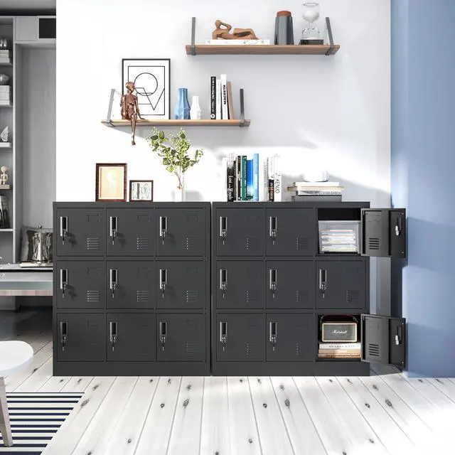 Alt view image 6 of 6 - 9 Doors Metal Lockers for Employees, Steel Storage Locker with Lock and Card Slot, Employee Lockers for Home, Office, School, Gym, Require Assembly(Black)