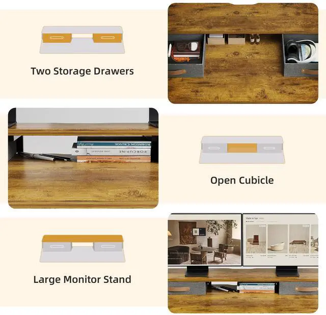 Alt view image 4 of 7 - Electric Standing Desk with 2 Drawers, 48 Inch, Rustic Brown | 28.35-46.46in adjustable height, 3 memory presets, monitor shelf, cable management and hooks for home office