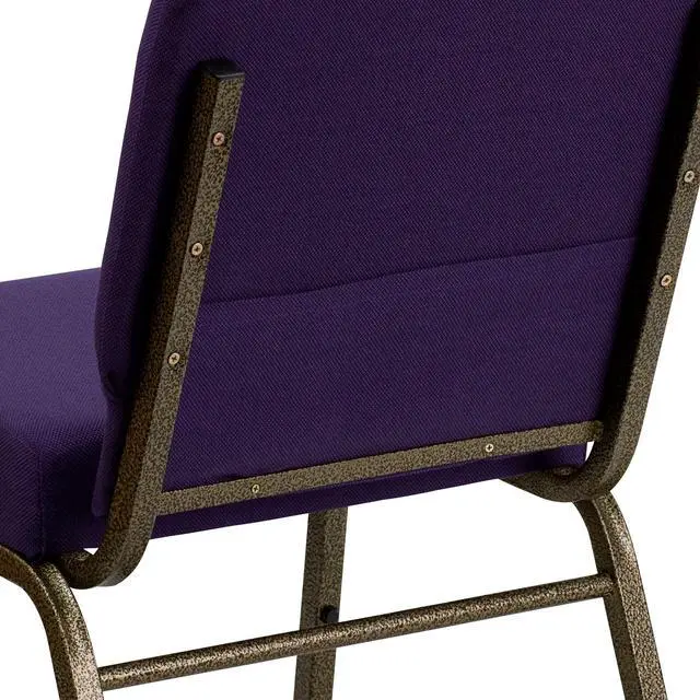 Alt view image 5 of 6 - Royal Purple Fabric 21" W Stacking Church Chair | Gold Vein Frame, Fabric Upholstery