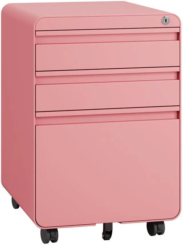 Main image of 3 Drawer Metal Rolling File Cabinet Under Desk Filing Cabinet Pink | 16"W x 18"D x 24"H, Lockable, 5 Wheels, Fully Assembled, Letter/Legal Size, Suitable for Home Office