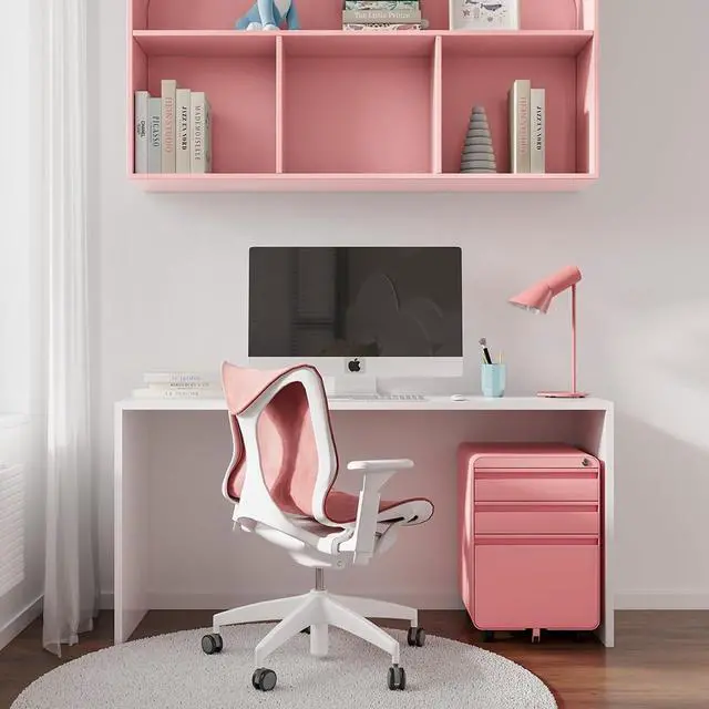 Alt view image 7 of 7 - 3 Drawer Metal Rolling File Cabinet Under Desk Filing Cabinet Pink | 16"W x 18"D x 24"H, Lockable, 5 Wheels, Fully Assembled, Letter/Legal Size, Suitable for Home Office